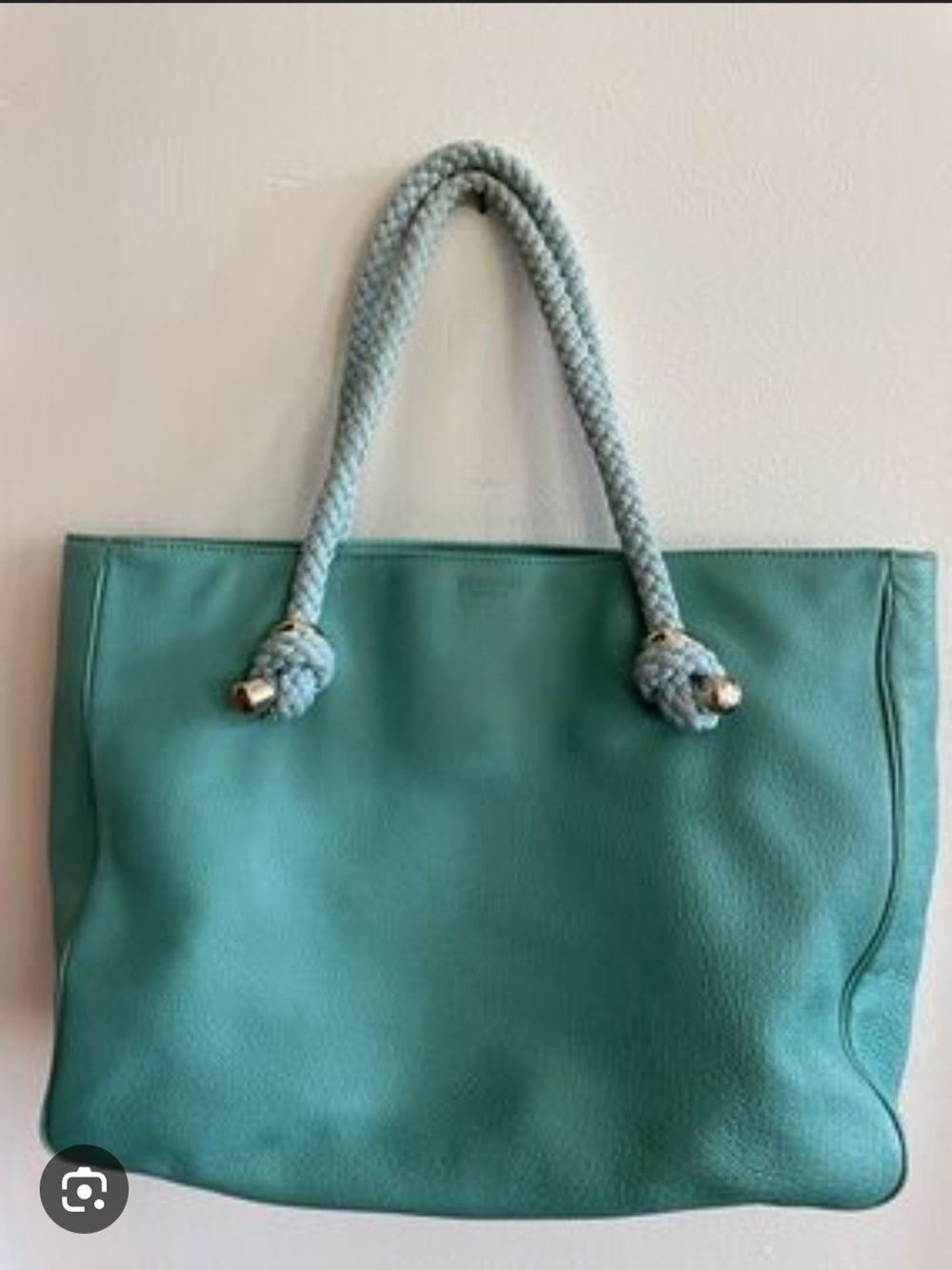 kate spade Teal Leather Tote with Braided Rope Handles and Gold Accents